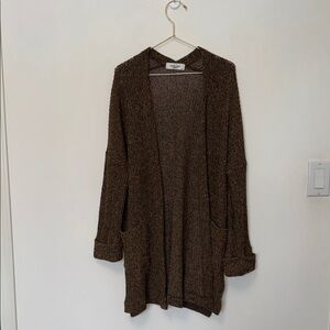 Carly Jean Los Angeles Brown Open-Front Knit Cardigan